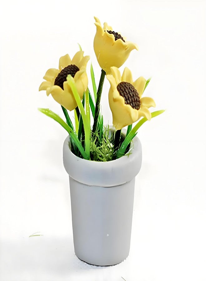 Kryoflare Miniature Sunflower Pots, 1/12 Scale, Dollhouse Accessories Resin Home Decor, Realistic Clay Flower Plants in Pots Blooming House Plant Home Indoor Decoration - Image 1
